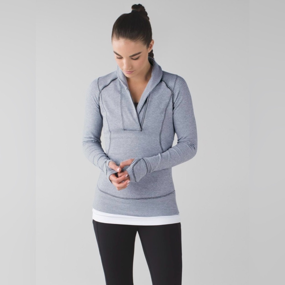 lululemon athletica Striped Light Gray Pullover Hoodie